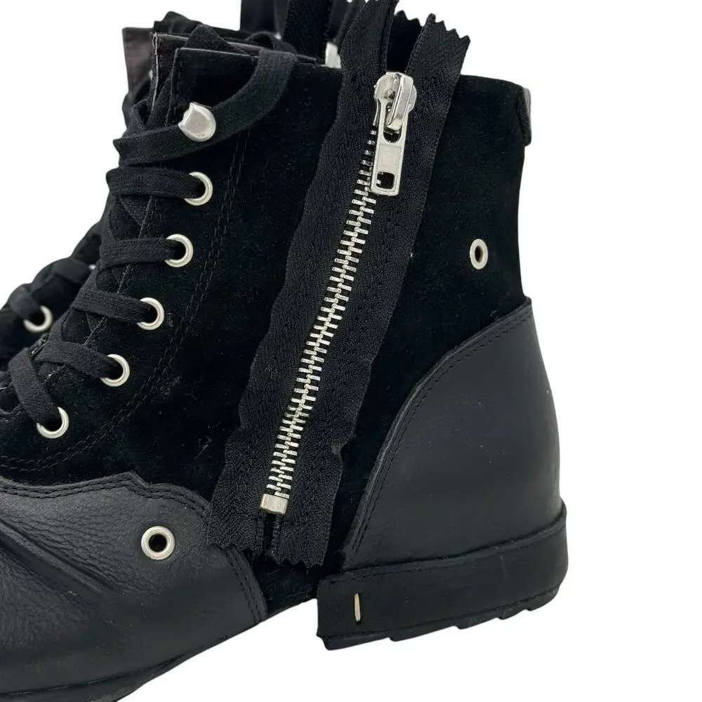 OTTO ZONE Moto Leather Suede Boots Men's 10 Black Streetwear Double Zip Biker